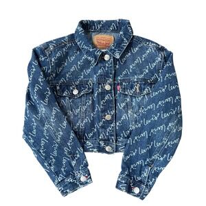 Levi's Girls Logo Print Crop Trucker Jacket 100% Cotton Size 10-12 Medium